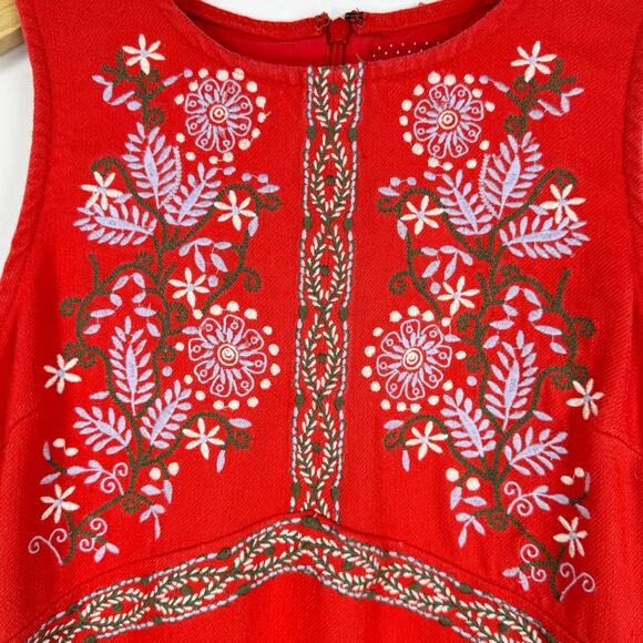 Anthropologie Womens Aiko Embroidered Shift Dress Size 0  Red Linen Blend - Picture 7 of 16